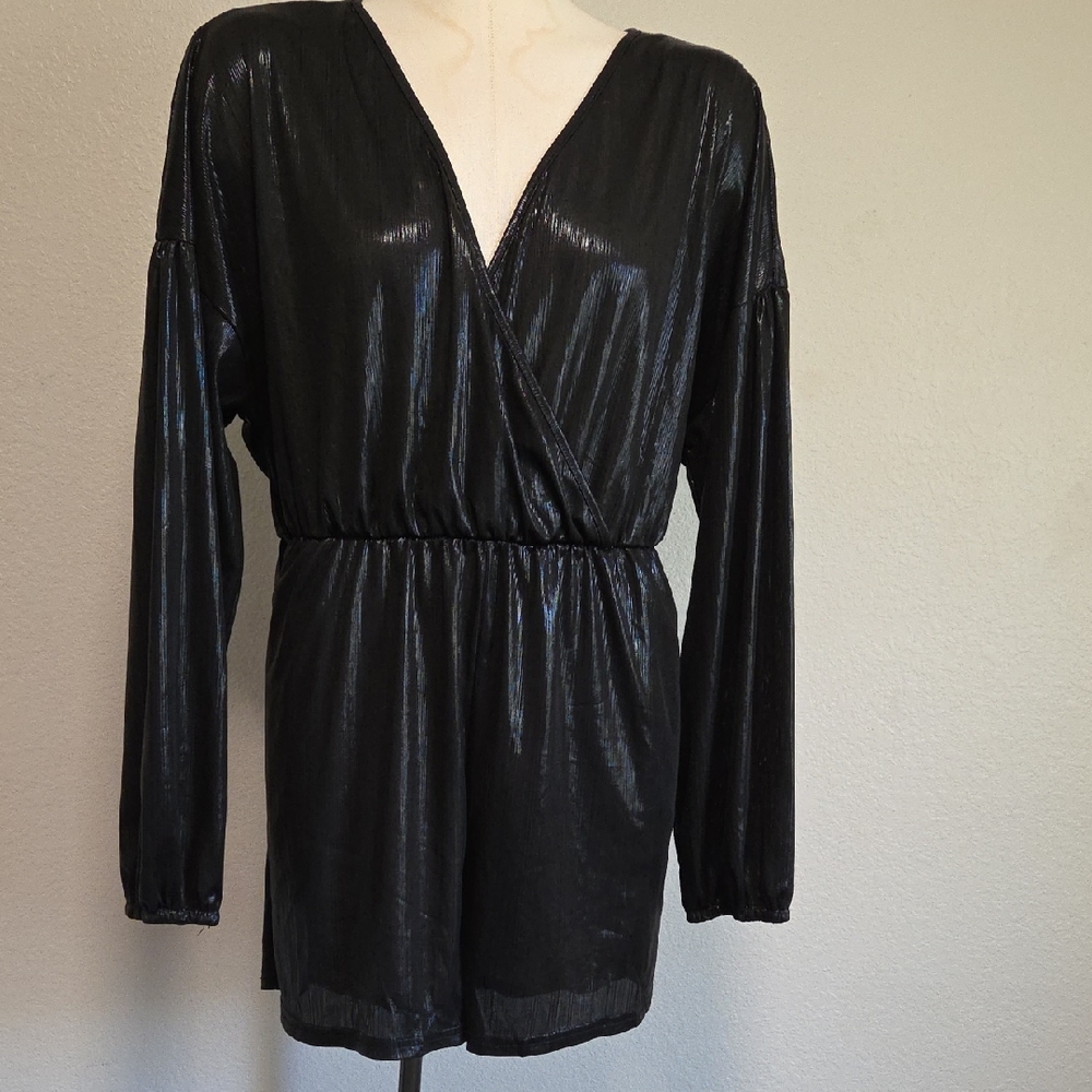 YOINS Metallic Black Long Sleeve Romper